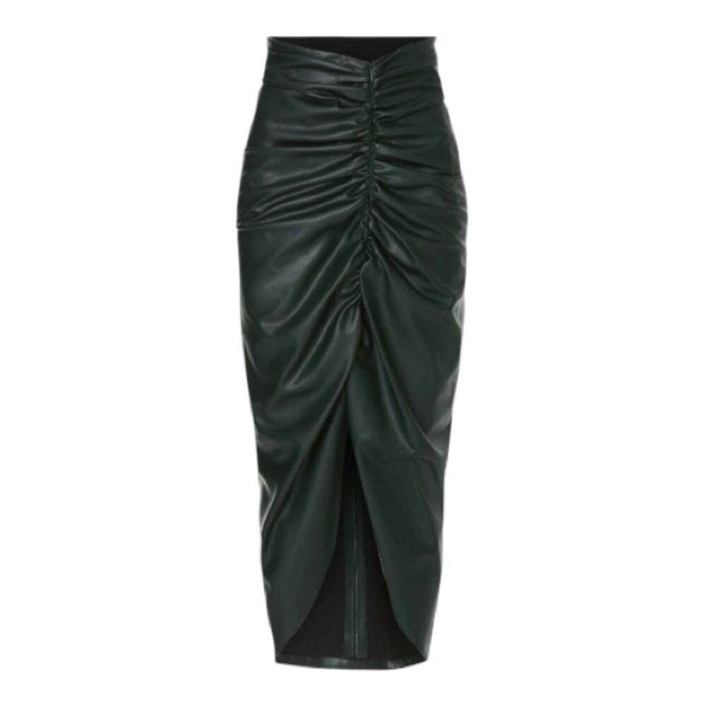 NWT Veronica Beard Women’s Ari Emerald Green Faux Leather Ruched Pencil Skirt 12 - Picture 3 of 16